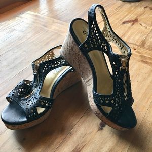 Black Wedge Sandals